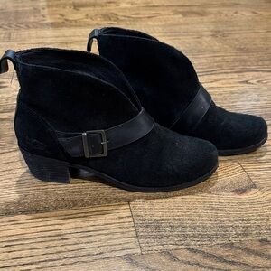 UGG Black Suede Ankle Booties with Buckle